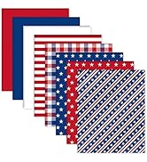 Whaline 8 Pcs Patriotic Fabric Squares Cotton Fabric Bundles Red Blue White Star Stripe 4th of Ju...