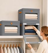 combocube Storage Bins with Lids, 3 Pack Large Fabric Closet Organizer | 800gsm PP Board, Front O...