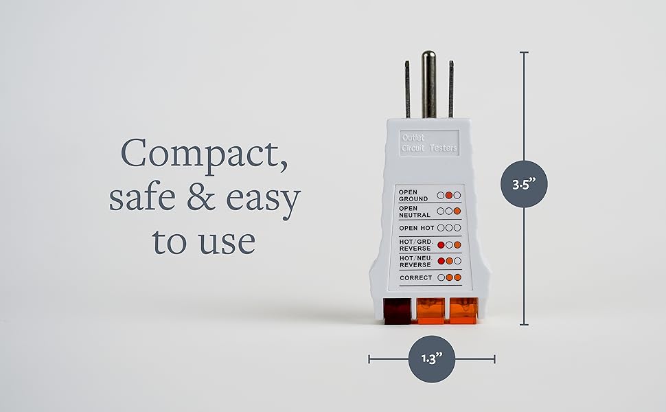 Dimensions of GroundLuxe outlet tester. Compact and safe to use.