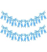 2 Strings Blue Bow Garland Banner, Pre-Strung Ribbon Bows Decorations for Birthday Party, Baby Gi...