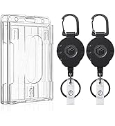 Uniclife 2-Card Thumb-Slot Badge Holder Vertical Clear Plastic Case with Retractable Keychain Bad...