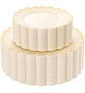 LIYH 100 Pcs Ivory and Gold Scalloped Plastic Plates - Ivory Plastic Plates Includes 50 Dinner Pl...