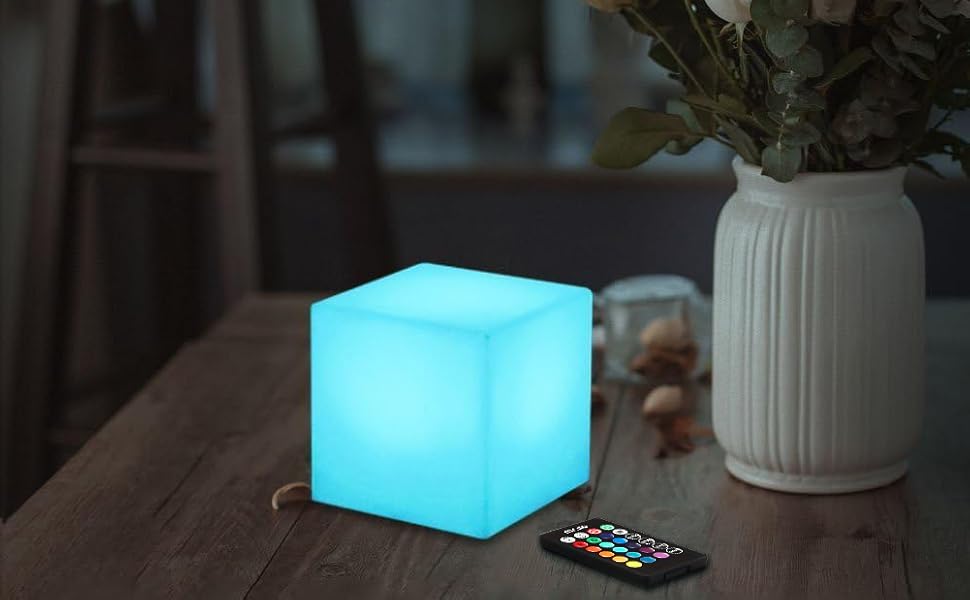 mr.go 4 inch led rechargeable cube light, night light, mood lamp, remote, color changing, dimmable