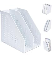 FRETONBA Collapsible Magazine File Holder with 2 Vertical Compartments Foldable Binder Holder for...
