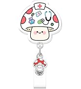 Cute Mushroom Badge Reel for ID Card Badge, Funny Mushroom Retractable Nurse Alligator Clip for W...