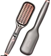 OHUP Hair Straightener Brush Grey Hot Comb 110-240V Global Travel | 30s Fast Heating, Dual Voltag...