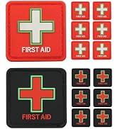 12Pack PVC First Aid Cross Patches (6 Red & 6 Black) with Hook Backing for Tactical Bags, Medical...