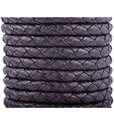 KONMAY 2 Yards 4.0mm Antique Brown Genuine Leather Braided Bolo Leather Cord