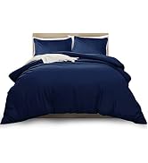 MOONLIGHT20015 Twin Duvet Cover Set Navy - Soft Double Brushed Microfiber 2 Pieces with Button Cl...