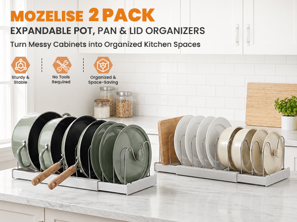 pot organizers inside cabinet
