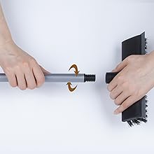 Connect the pole with brush head by screwing it clokwise