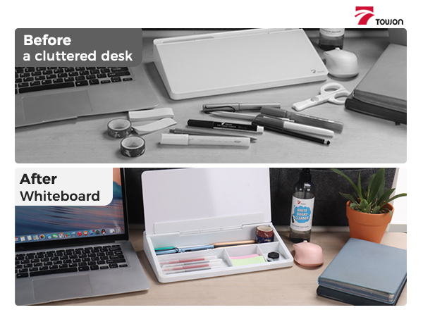glass desktop whiteboard with organization