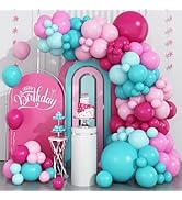 Hot Pink and Teal Blue Balloon Arch Garland Kit, Rose Red Teal Blue Pastel Pink Turquoise Latex B...