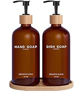 Amber Glass Hand and Dish Soap Dispenser Set by Brighter Barns - Kitchen Soap Dispenser Set with ...