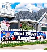 BlissYard Memorial Day Banner July Bless America Decor 118 x 20 Inch | Patriotic Event Backdrop, ...