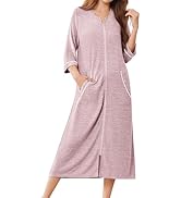 Ekouaer Zipper Robes for Women 3/4 Sleeve Bathrobe Lightweight House Coats for Women with Pockets...