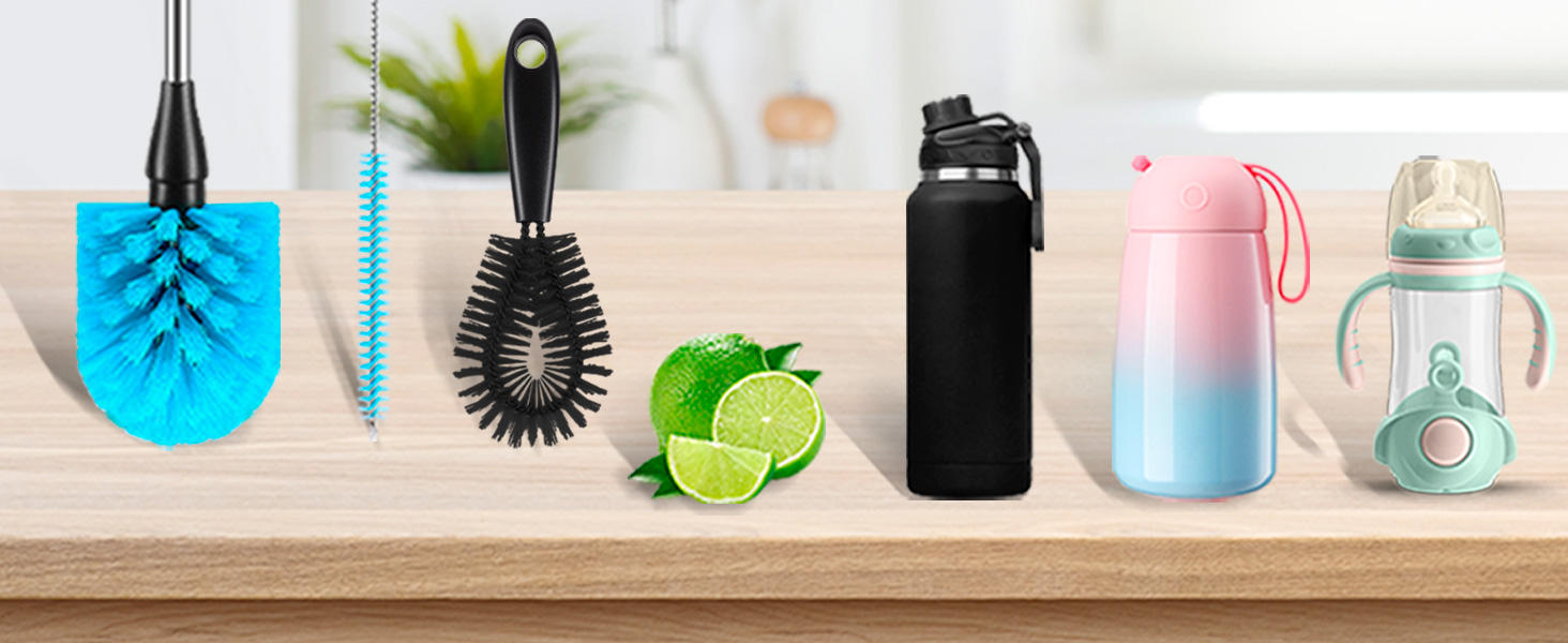 Bottle Brush Set of Three,Washable Coffee Cups, Water Bottles, Baby Bottles