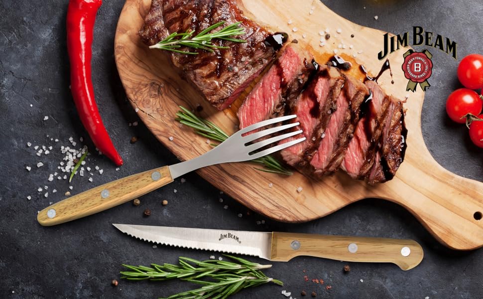 steak knives; steak forks; steak knife set; cutlery; jim beam cutlery; steak fork set;