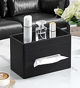 MEIBOOCH Plus Size Tissue Box Cover Rectangle, PU Leather Tissue Box Holder with Storage Tray, De...