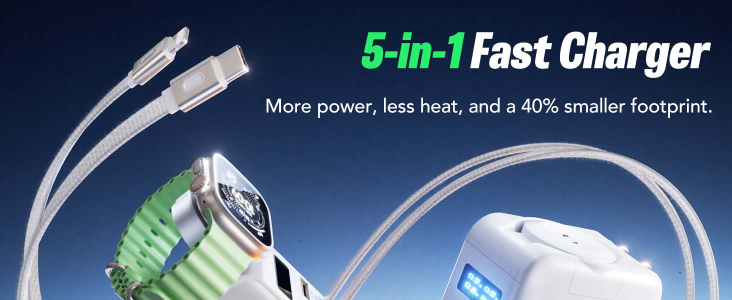 Hatalkin 5 in 1 retractable wall charger, more power, less heat, and a 40% smaller footprint.