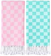 2 Packs Checkered Plaid Travel Towel Turkish Towel Beach Blanket Quick Dry Lightweight Hawaii Sum...