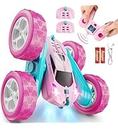 QUNREDA RC Cars, Pink Remote Control Car for Girls, 2.4 GHZ Double Sided RC Stunt Car 360° Rotati...