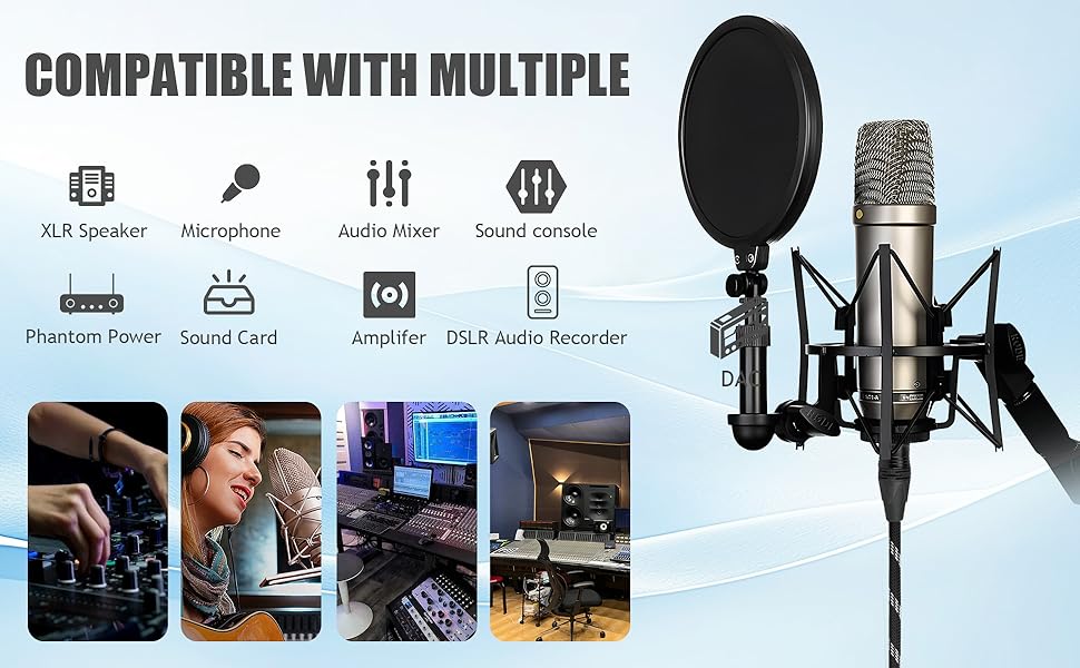 6ft xlr cable is compatible with 3-pin XLR microphones