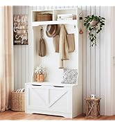 HOOBRO Hall Tree with Bench and Shoe Storage, Entryway Bench with Coat Rack and Shoe Cabinet, Fli...