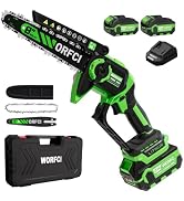 WORFCI 8-Inch Mini Chainsaw with 2Pcs Batteries&Charger, Brushless Cordless Chainsaws with Auto-O...