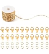Pandahall 16.4 Feet 14K Gold Plated Paperclip Chains Brass Flat Oval Paperclip Necklace Chains Bu...