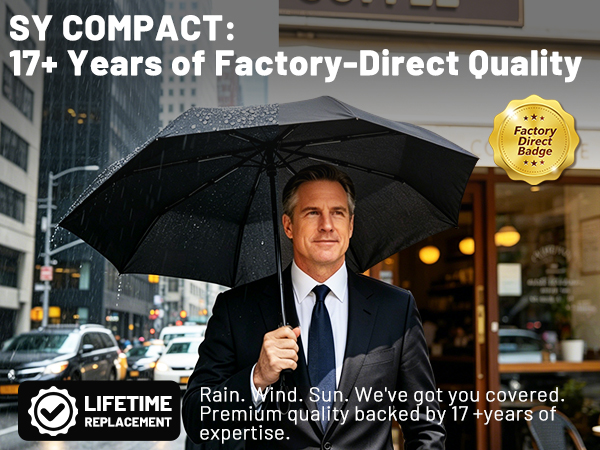 Factory direct travel umbrella. Commuter walking with sturdy windproof canopy in city rain.