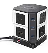 USB Power Strip Tower BESTEK 8-Outlet Surge Protector and 3-Port USB Charging Dock Station,1500 J...