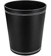 KINGFOM Classic Pu Leather Trash Can Wastebasket, Small Garbage Container Can for Bathrooms, Powd...