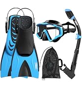 Aegend Snorkeling Gear for Kids Youth - Anti-Fog Diving Mask, Adjustable Fins & Dry Snorkel, Full...