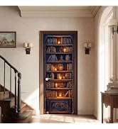 HOMETITUTE Dark Wood Bookshelf Library Bookcase Peel Stick Door 30.3x78.7 PVC