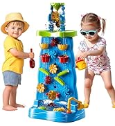 Water Table for Toddlers 1-3 Kids Ages 4-8, Double-Sided Waterfall Discovery Wall with Rich Activ...