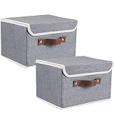 Lucky Monet 2 Pack Linen Fabric Foldable Storage Bin Set Collapsible Storage Box Cube Closet Orga...