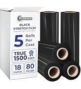 Rosmonde Bulk Plastic Wrap for Moving, 5 Pack, True 18" x 1500 ft Black Shrink Wrap, 80 Gauge / 2...