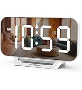 Peakeep Slim Digital Mirror Aesthetic Alarm Clock for Bedrooms Desk Decor, Plug in Electric Big L...