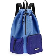 WANDF Swim Bag Mesh Drawstring Backpack with Wet Pocket Beach Bag for Swimming Pool Gym Workout M...