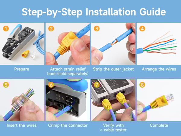 Durable Cat6 Pass Through RJ45 Connectors for Network Cabling, Ideal for Home and Office