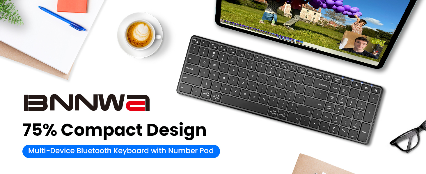 Multi-Device Bluetooth Keyboard with Number Pad