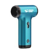 Handheld blue cylindrical device with black ends, featuring a power button. Likely an electronic personal care or grooming tool.
