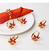 LogHog Thanksgiving Napkin Rings - Set of 6 Gold Maple Leaf Design Napkin Rings for Festive and E...