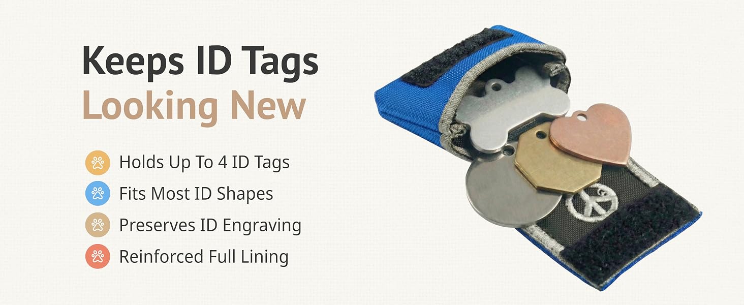 Dog tag silencer fits multiple tag shapes and sizes in one pouch