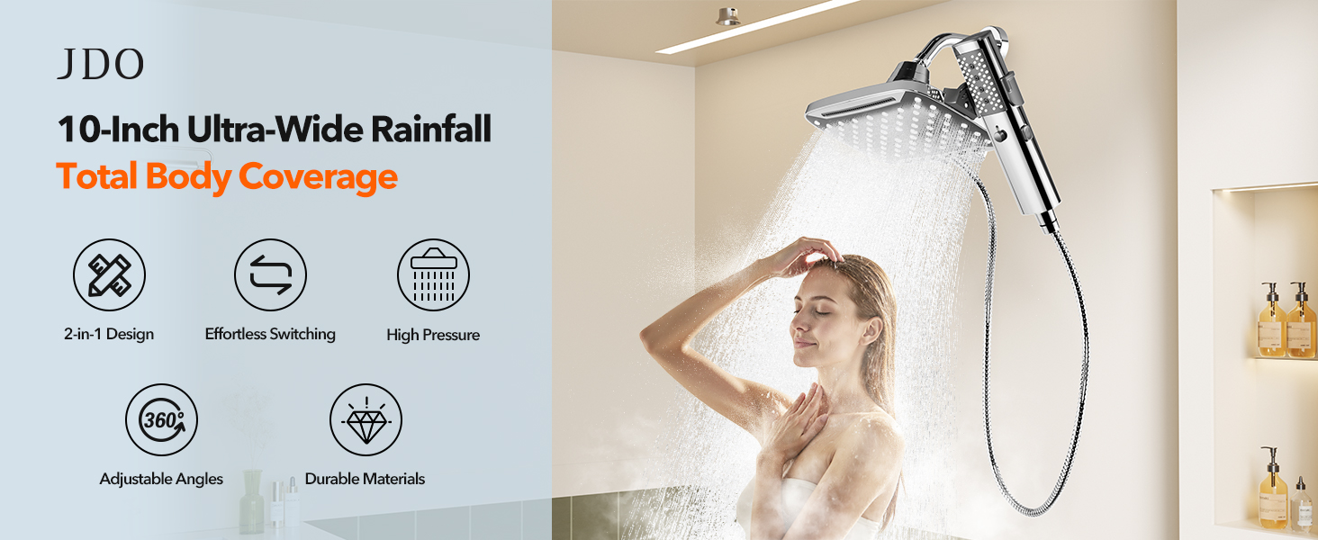 Dual Showerhead with 10 Inch Rainfall Spray
