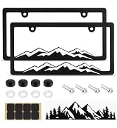 2PCS Car License Plates Frames with Raised Mountain Pattern & Mountain Car Decal,Stylish Cars Pla...