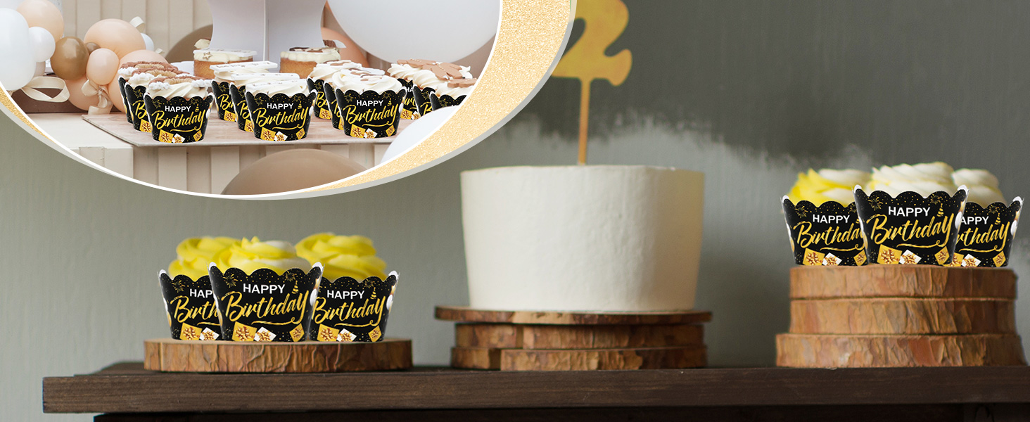 36Pcs Happy Birthday Cupcake Wrappers