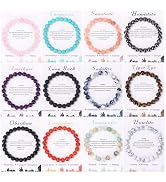 SAMOCO 12Pcs Crystal Stone Beaded Bracelets for Women Men Semi-Precious Gemstones Bracelets Cryst...