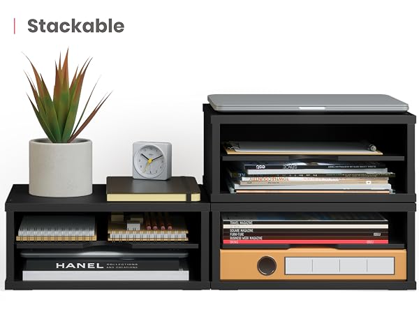 Ballucci stackable 2-tier paper organizer storage, paper holder for desk, black